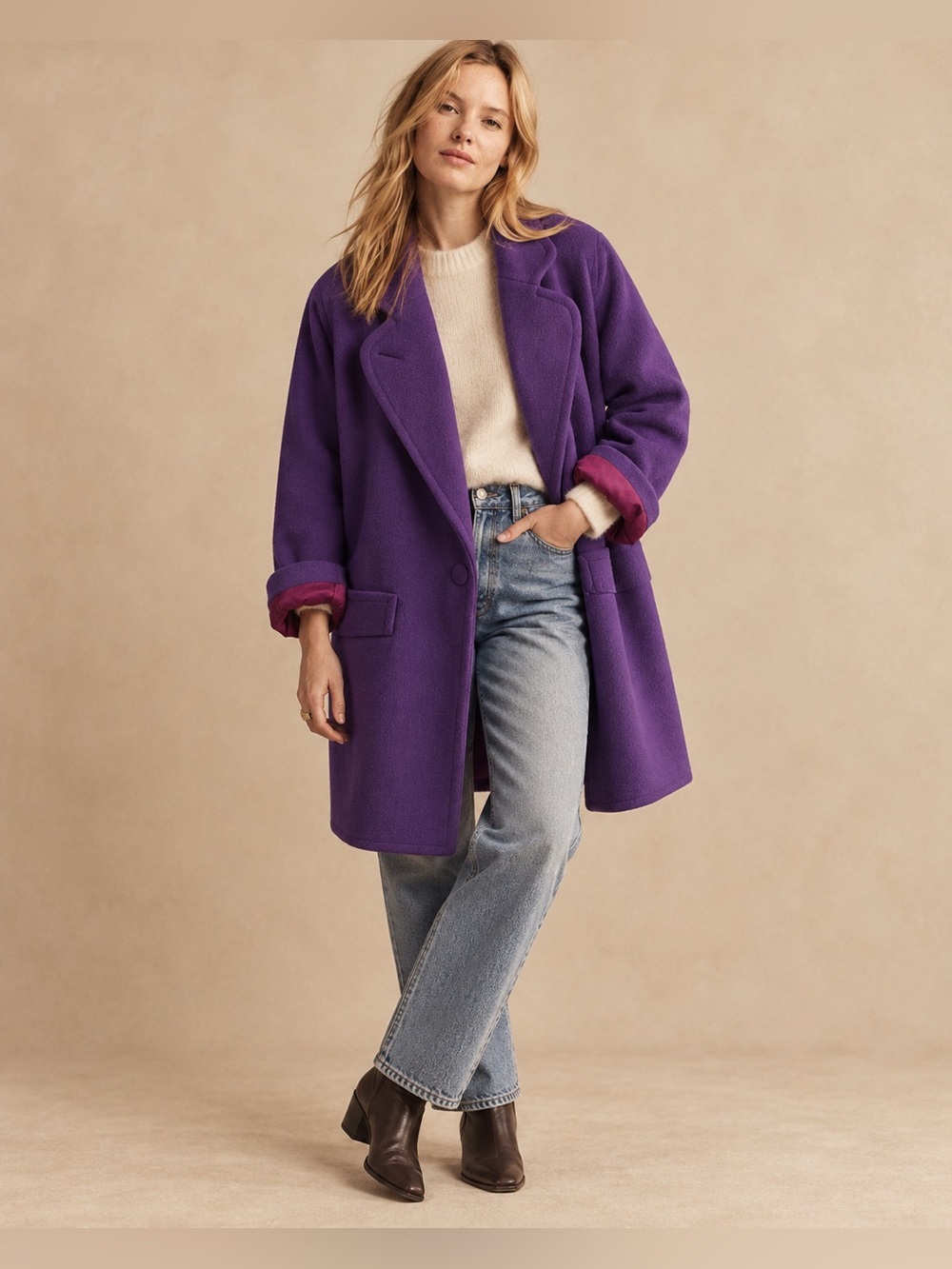 Vintage Kristen Blake Purple Wool Pea Coat Women’s 6 Oversized Long Blazer